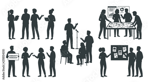 Diverse Teams Collaborating and Presenting Ideas - Silhouette Collection