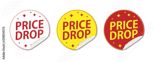 Round prominent price drop sticker set