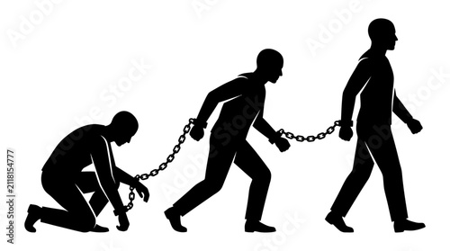 Silhouette of men in chains representing imprisonment and oppression