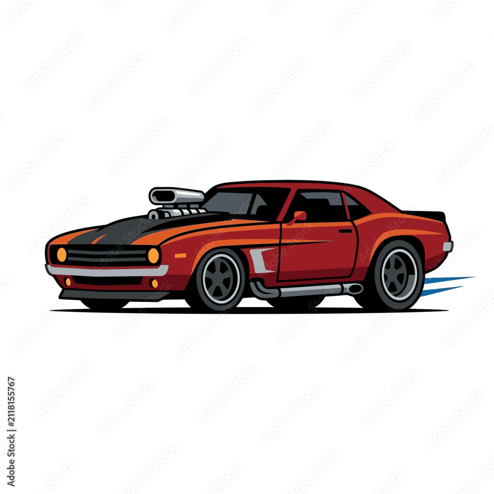 Fototapeta premium Red Classic Muscle Car with Supercharger