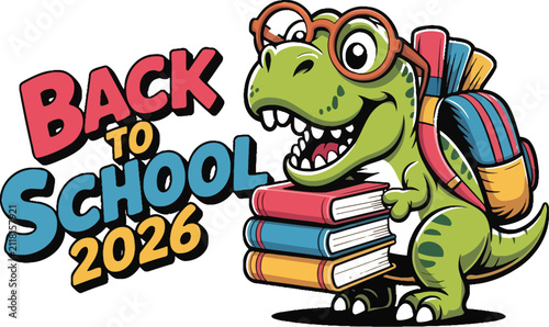 Cartoon Dinosaur Carrying Books Back To School Illustration