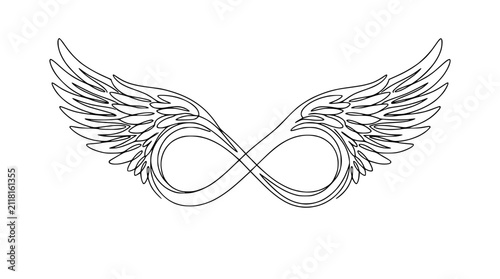 Foto Infinity Symbol with Angel Wings Line Art Tattoo Design