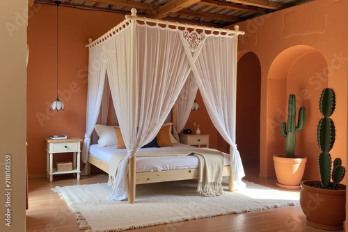 Cozy bedroom with draped canopy bed