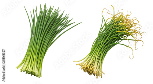 Fresh Green Onion Stalks Bundled On White.