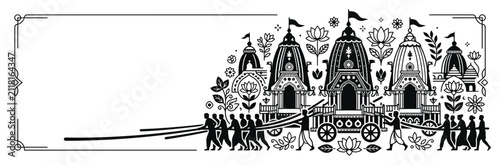 Foto Jagannath Rath Yatra Hindu Festival Banner Illustration with People Pulling Char