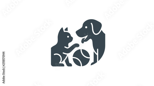 Dogs Playing with Tennis Ball Silhouette.