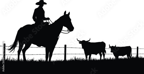 Bild auf Leinwand Authentic western scene depicting a skilled cowboy on horseback managing his liv