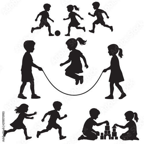 children play activity silhouette vector design