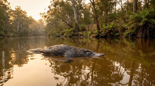 Platypus Swimming in a Calm River Scene