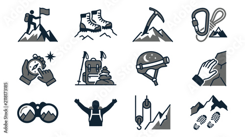 Quadro su tela Hiking Adventure Travel Icons Set.