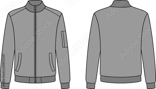 Obraz na płótnie Fashionable grey bomber jacket front and back illustration showcasing modern des