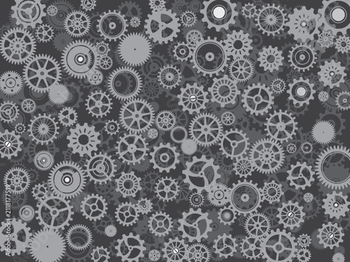 vector background design of an intricate array of interlocking steampunk gears, cogs, and clockwork mechanisms