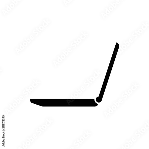 Minimalist Black Silhouette of an Open Laptop Computer.
