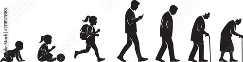 Foto Human life cycle progression from infancy to old age against a clean white backg
