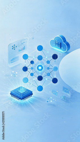 Data Network and Cloud Computing 3D Illustration