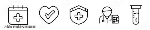 фотографія Set de iconos salud preventiva chequeo médico análisis 5 piezas outline vector