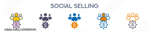 Social Selling Element For Design Graphic - Multi Styles. Vector Illustration Of Two Colored And Black. Multiple Icons Designs Can Be Used For Mobile, Ui, Web 