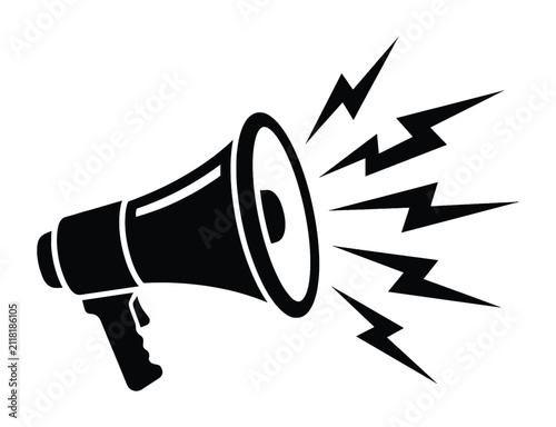 Black silhouette of a megaphone making a loud announcement