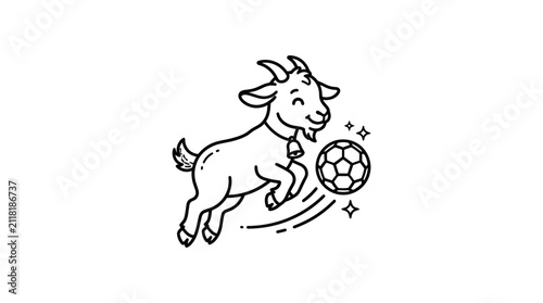 Bild auf Leinwand Goat Playing Soccer Ball Energetically Outside.