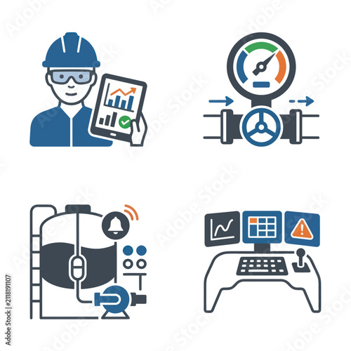 Industrial worker with technology tools.