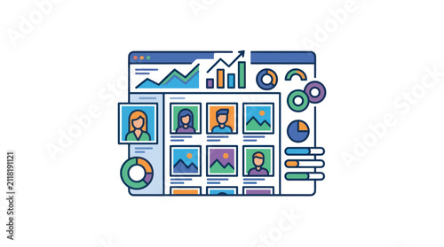 Infographic interface with various charts.