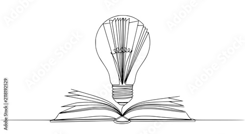 Illuminated Idea: Lightbulb Emerging from Open Book, Concept of Knowledge and Innovation