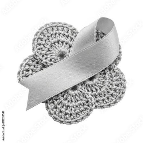 Grey Floral Rosette Fabric Decoration for Apparel Design