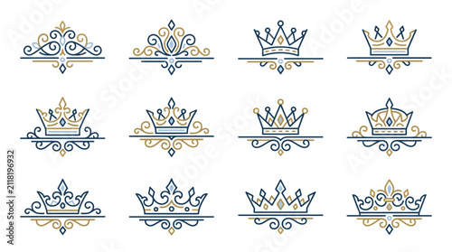 фотографія Ornate crown emblems decorative elements set