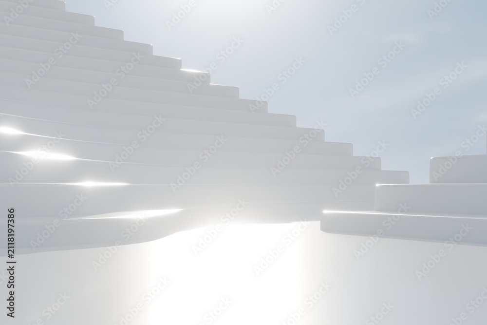 Fototapeta premium 3d podium with copy space. airy white futuristic concept. curved tiered architecture scene for skincare, cosmetic product. 3d render.
