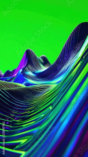 Abstract 3D neon wavy topography background.