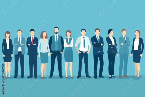 Bild auf Leinwand full body lineup of ten diverse business people in flat vector style team