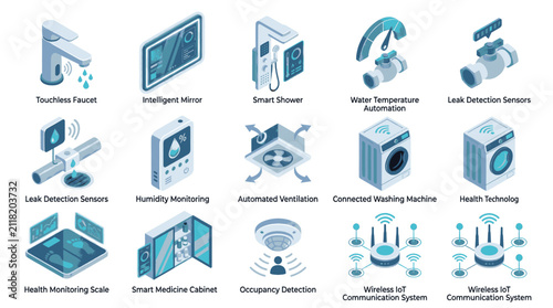 Obraz na plátně Collection of isometric icons representing smart home technology and automation for modern living
