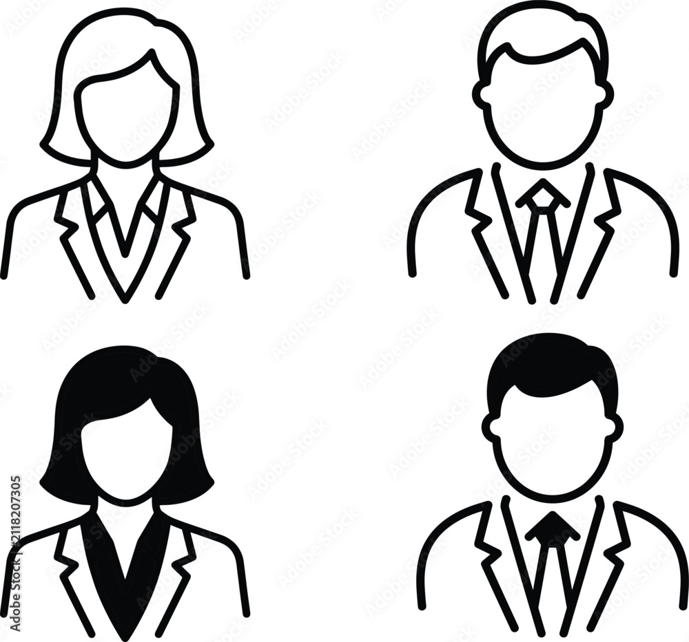 Fototapeta premium Professional Business People Avatars Businessman and Businesswoman Vector Icons Set for Corporate Profile User Teamwork and Diversity