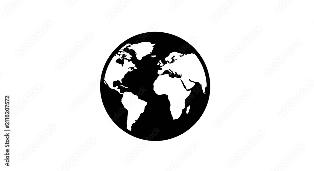 Fototapeta premium Vector illustration of black and white globe icon on a transparent background