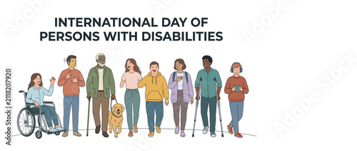 International Day of Persons with Disabilities banner featuring people with diverse disabilities, inclusion and accessibility awareness with copy space
