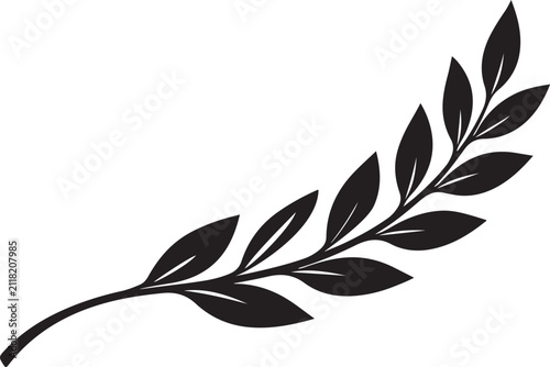 Simple black leaf branch icon illustration