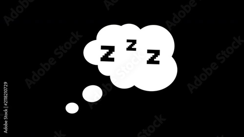 zzz sleep animation. Suitable for sleeprelated designs, this graphic features white dream bubbles with z symbols on a black background, perfect for sleepy icons.