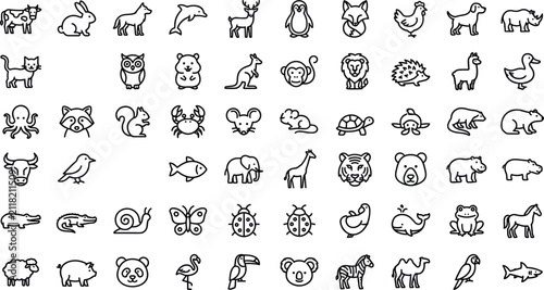 Obraz na płótnie Massive mega bundle animal icons set featuring wild sea and farm creatures outli
