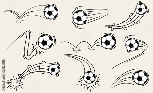 Doodle soccer element set. Soccer Football dinamic motion, soccer ball hand drawn line doodle sketch style equipment. Vector illustration