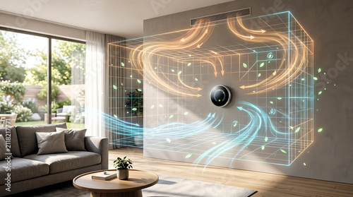 Smart home robot vacuum cleaning. Automated floor cleaner with 3D digital mapping technology.