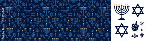 Decorative Hanukkah Pattern with Menorahs and Stars
