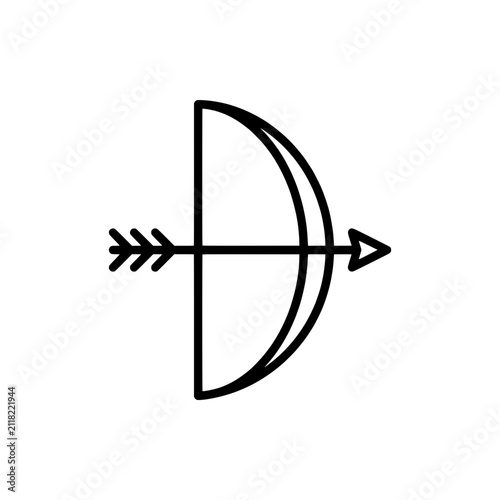 Recurve bow drawn arrow archery traditional sport equipment outline vector icon
