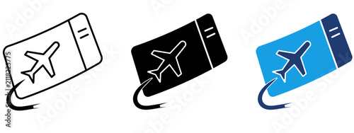 Foto Plane ticket icon set with boarding pass