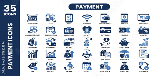 Bild auf Leinwand Payment line icons set