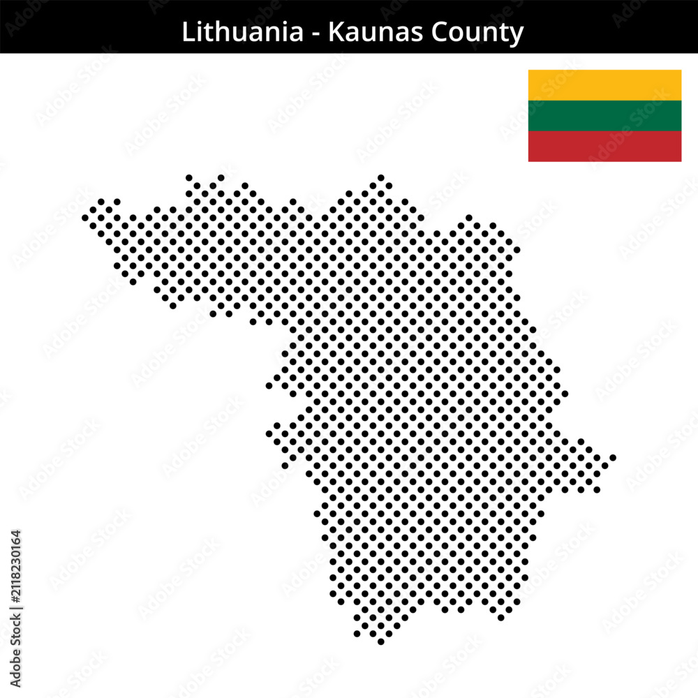 Obraz premium Map of Lithuania region Kaunas-County in medium sized cross shaped dots