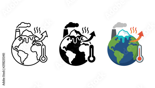 Photography Set of three playful cartoon icons showing recycling, planet, and happy monkey