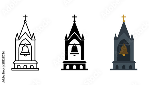 Foto Three church bell towers with bells in minimalist vector style