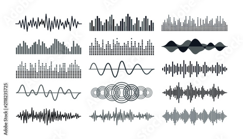 Foto Audio sound wave and digital equalizer vector set featuring musical signal frequ