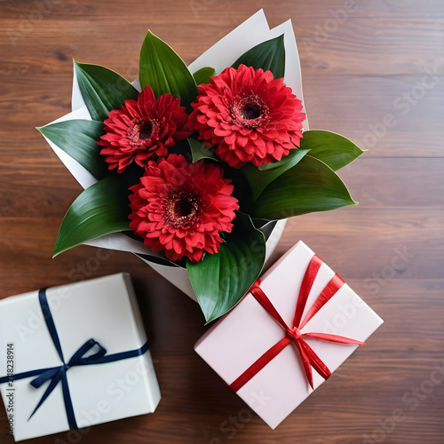 Red gerbera daisy bouquet w...