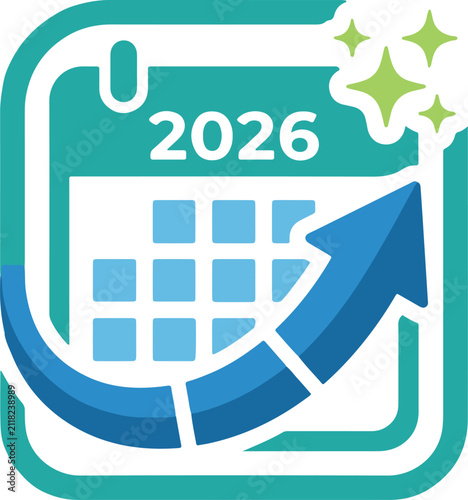 2026 Calendar Scheduling and Annual Growth Planning Flat Vector Icon
